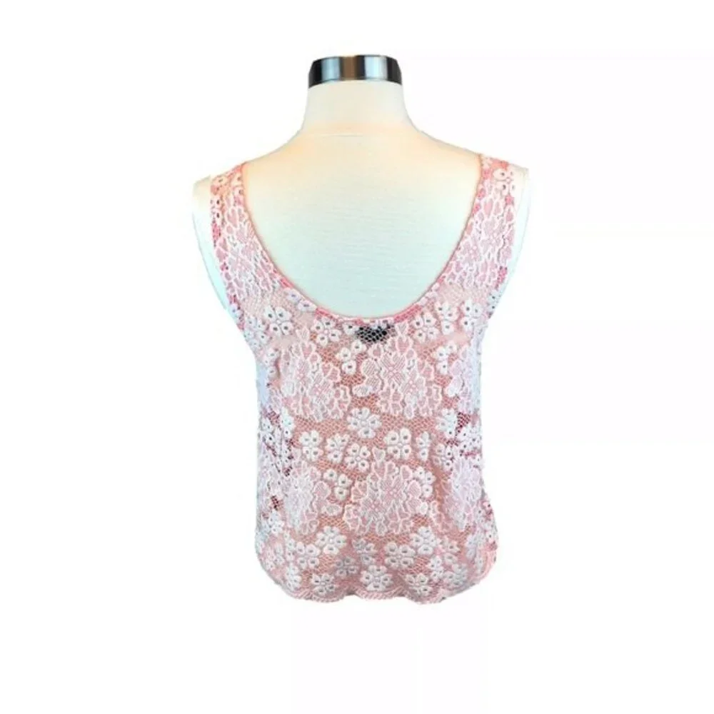 Topshop Sz 2 Pink & White Floral Lace Crop Top